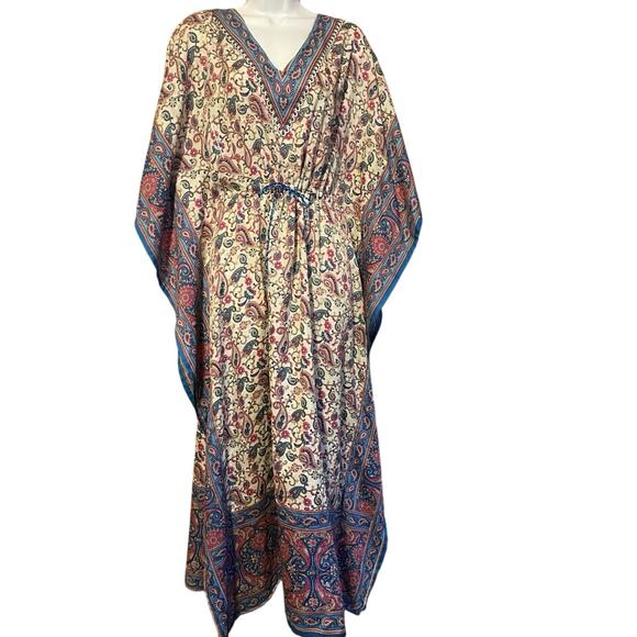 Cute Options Swim Coverup Blue and Pink Flowy Long Beach Dress OS Vintage 90’s - Picture 1 of 6